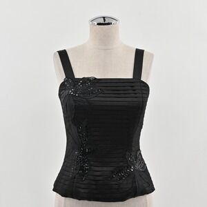 Bari Jay Y2k Corset Bustier Top Size 6 Black Fairy Grunge Pleated Sequins Boning